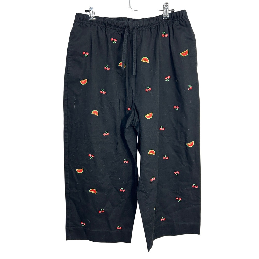 Cottagecore Cropped Pants Fruit Embroidered 14‎ Black Cherry Kitschy Summer